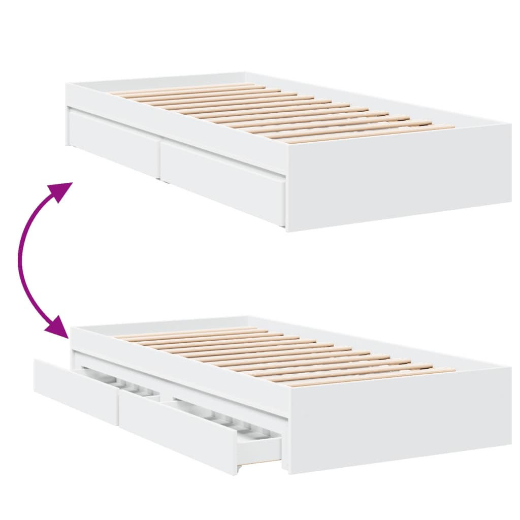 Bedframe met lades bewerkt hout wit 75x190 cm is nu te koop bij PeponiXL, paradijselijk wonen!
