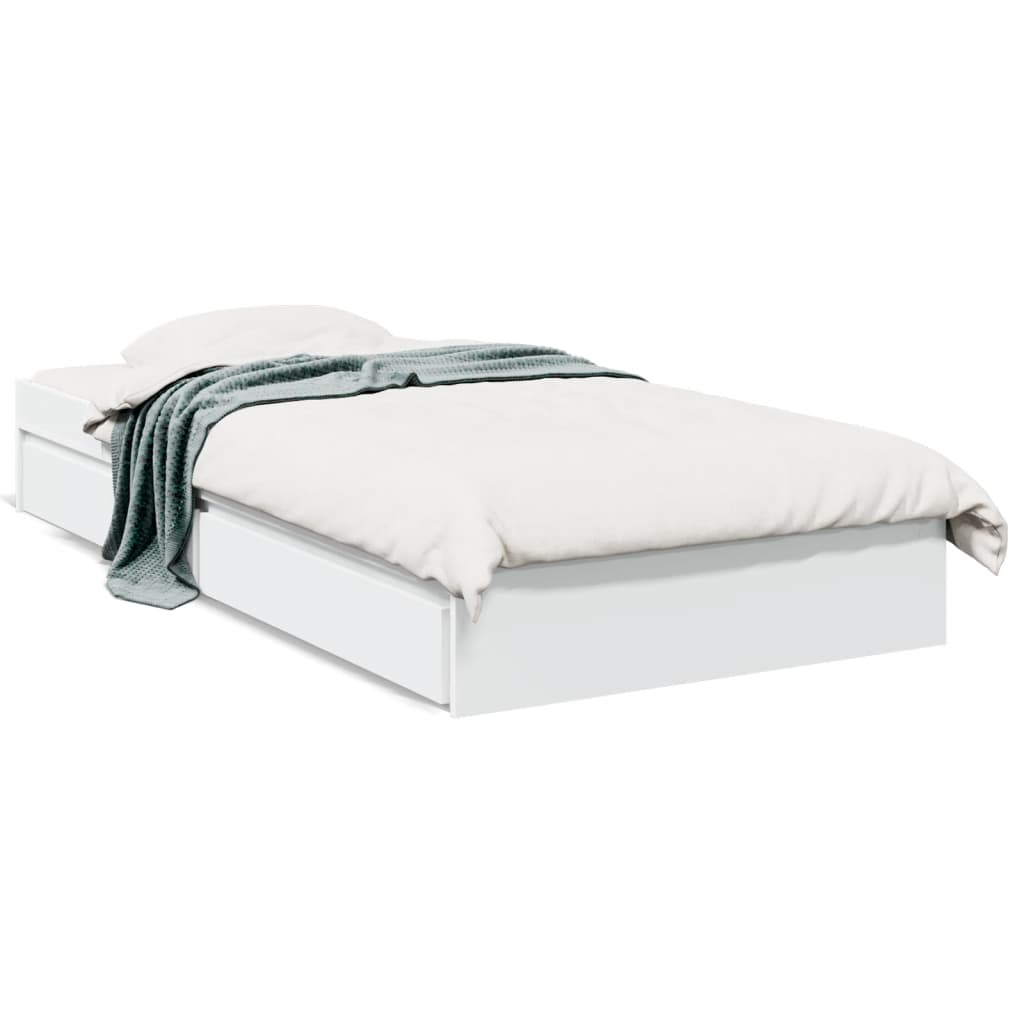 Bedframe met lades bewerkt hout wit 75x190 cm is nu te koop bij PeponiXL, paradijselijk wonen!