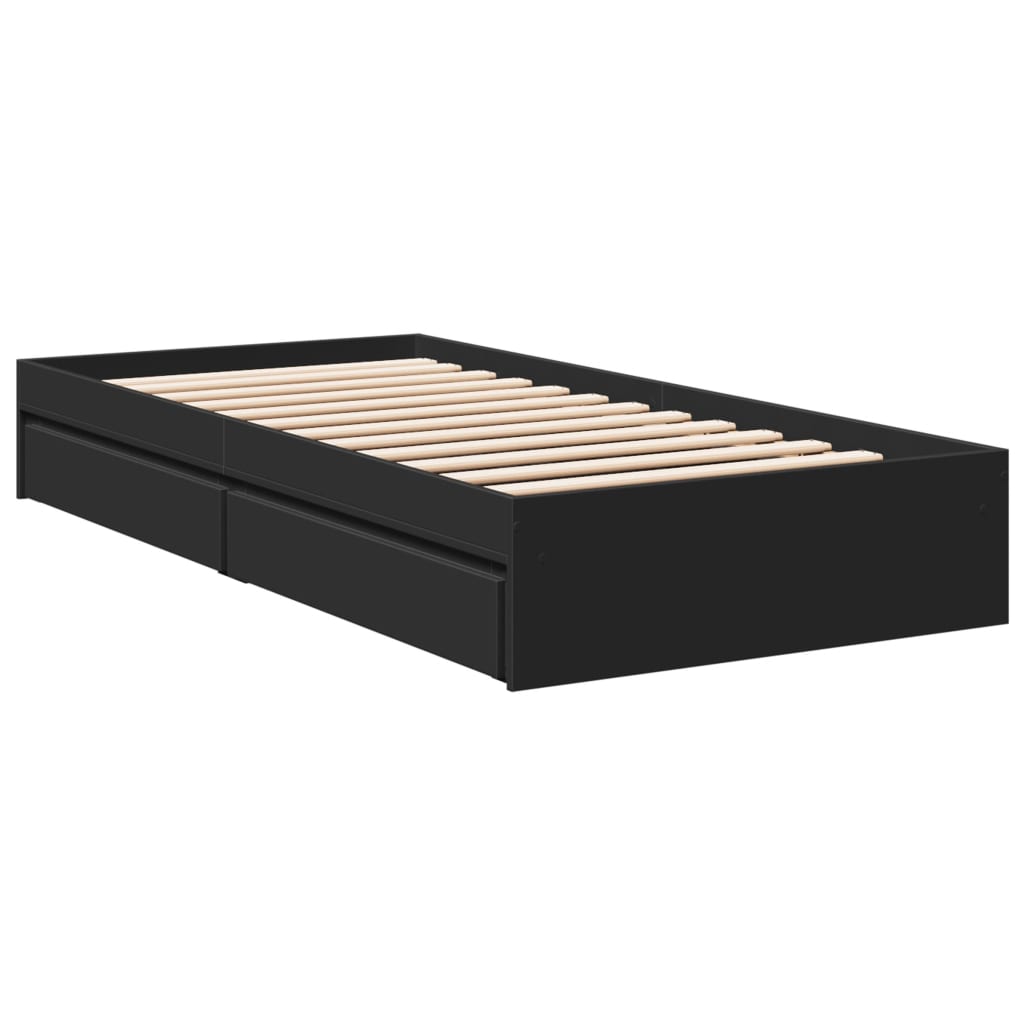 Bedframe met lades bewerkt hout zwart 75x190 cm is nu te koop bij PeponiXL, paradijselijk wonen!