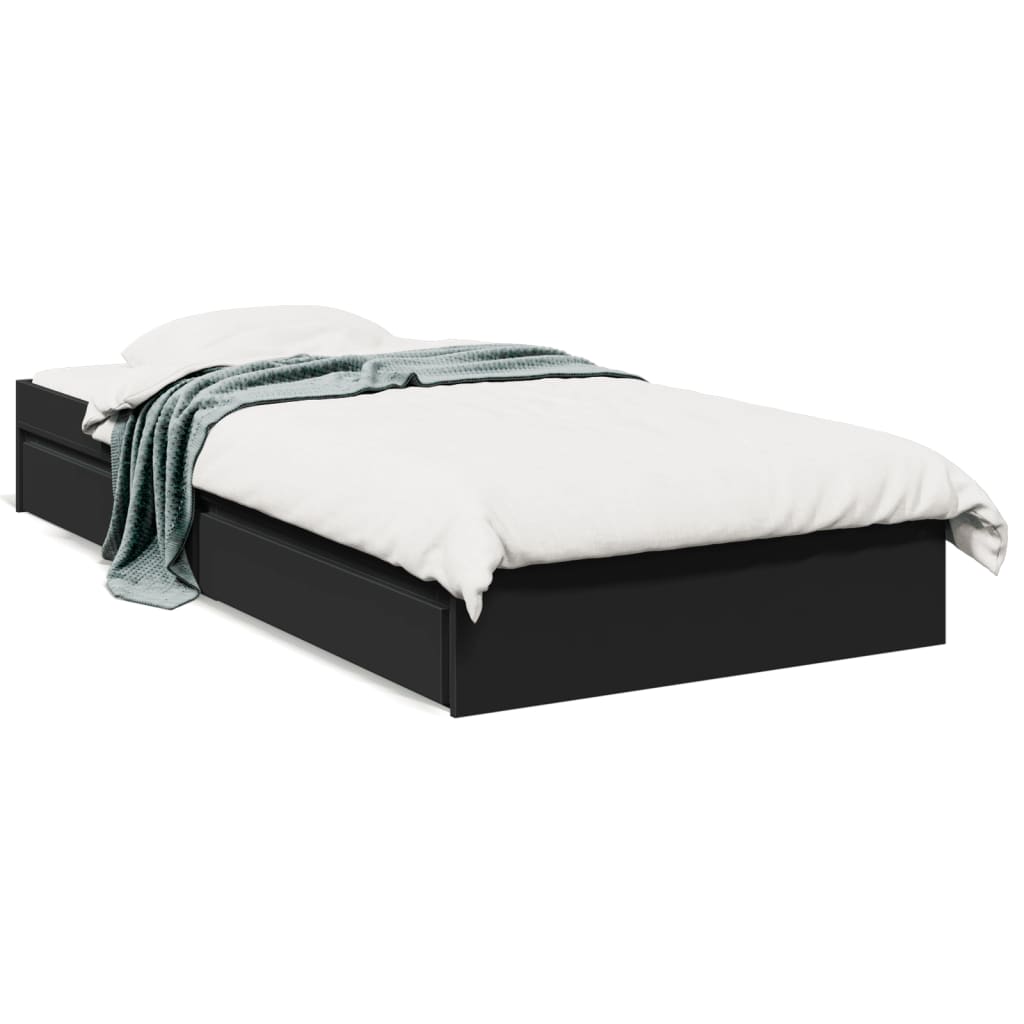 Bedframe met lades bewerkt hout zwart 75x190 cm is nu te koop bij PeponiXL, paradijselijk wonen!