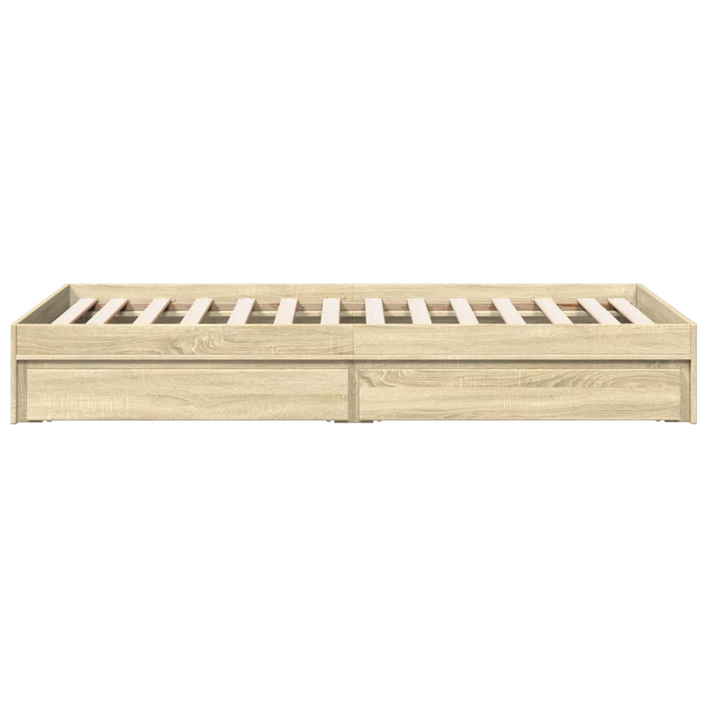 Bedframe met lades bewerkt hout sonoma eikenkleurig 75x190 cm is nu te koop bij PeponiXL, paradijselijk wonen!