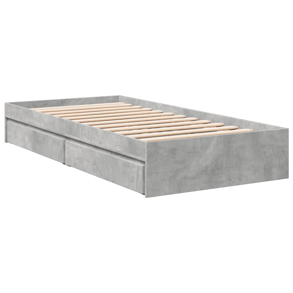 Bedframe met lades bewerkt hout betongrijs 75x190 cm is nu te koop bij PeponiXL, paradijselijk wonen!