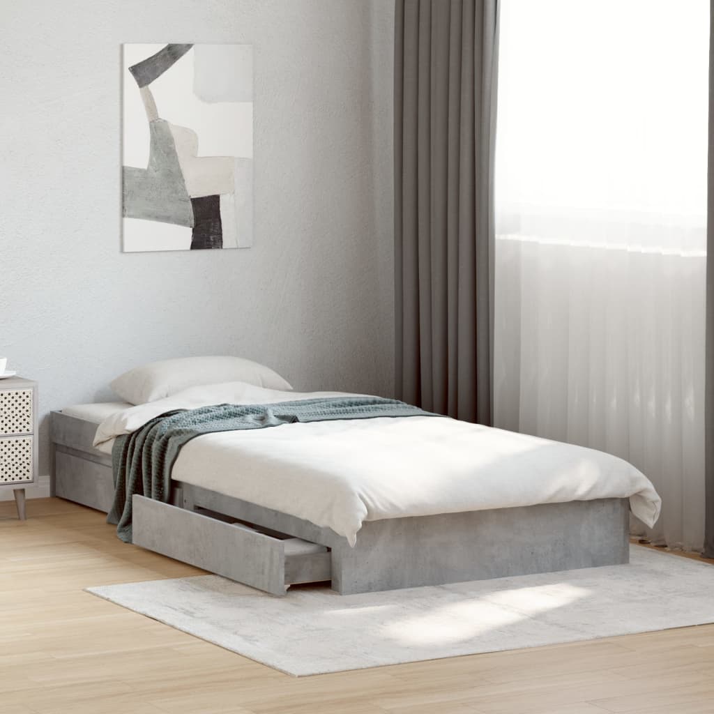 Bedframe met lades bewerkt hout betongrijs 75x190 cm is nu te koop bij PeponiXL, paradijselijk wonen!
