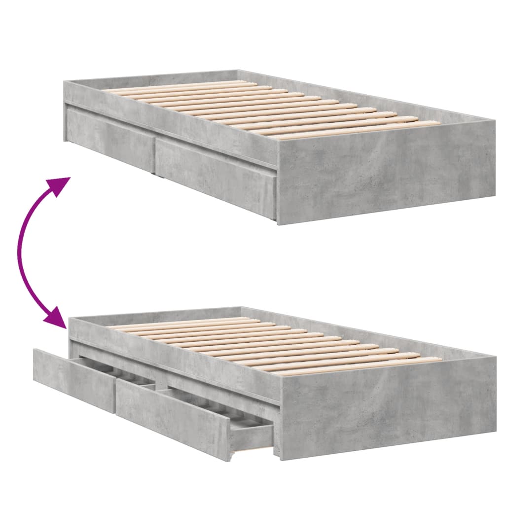Bedframe met lades bewerkt hout betongrijs 75x190 cm is nu te koop bij PeponiXL, paradijselijk wonen!