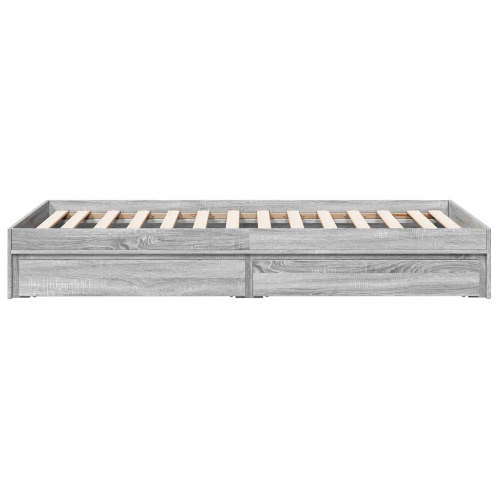 Bedframe met lades bewerkt hout grijs sonoma eiken 75x190 cm is nu te koop bij PeponiXL, paradijselijk wonen!