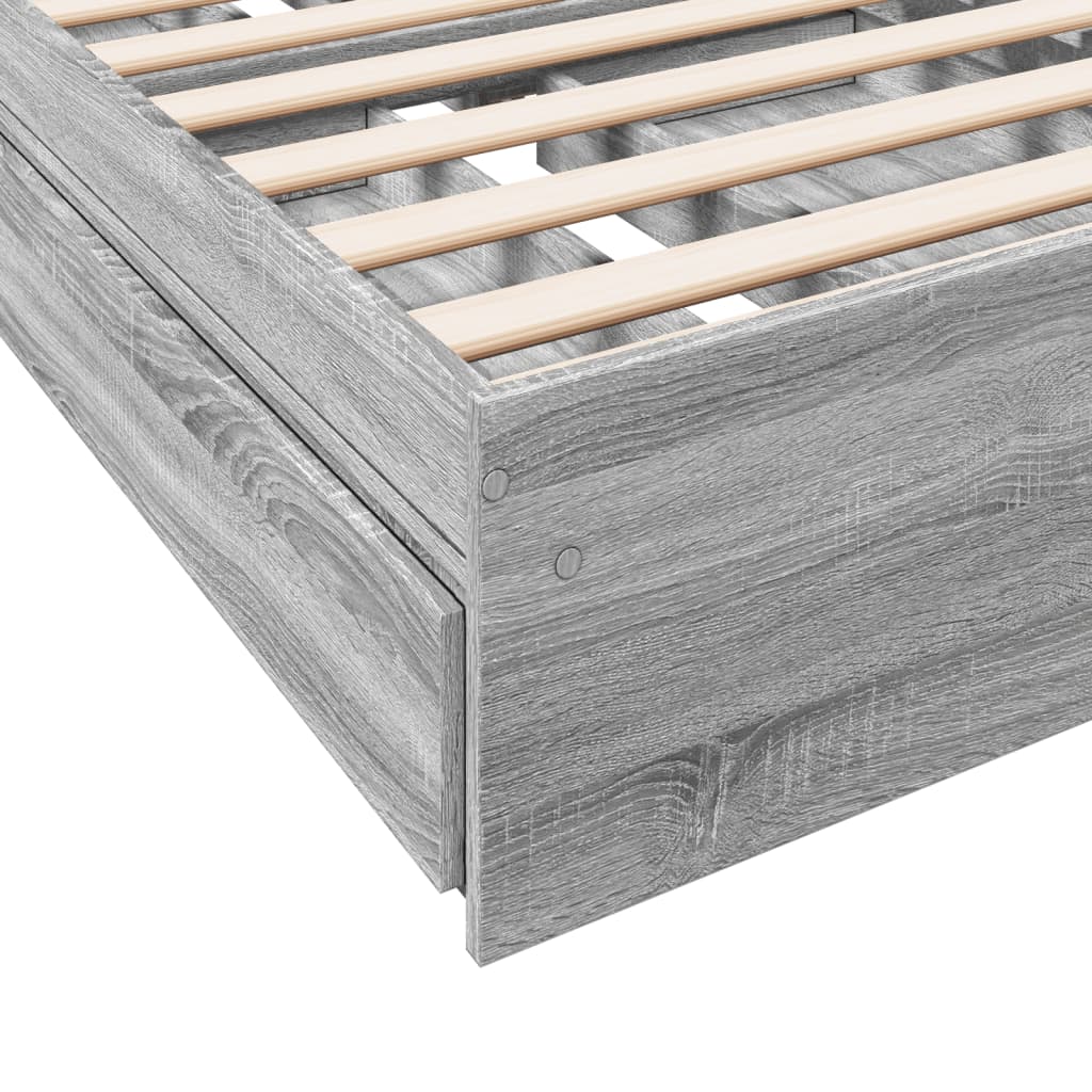 Bedframe met lades bewerkt hout grijs sonoma eiken 75x190 cm is nu te koop bij PeponiXL, paradijselijk wonen!