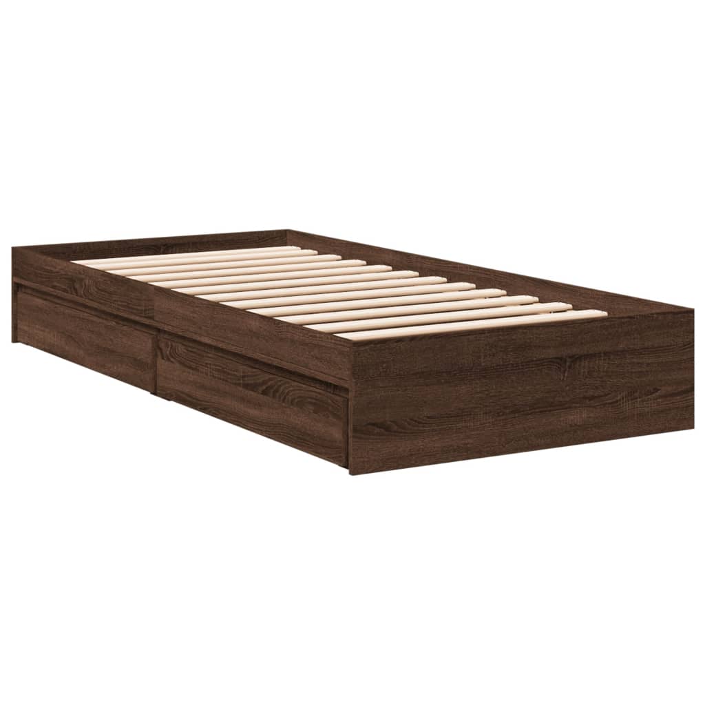 Bedframe met lades bewerkt hout bruin eikenkleurig 75x190 cm is nu te koop bij PeponiXL, paradijselijk wonen!