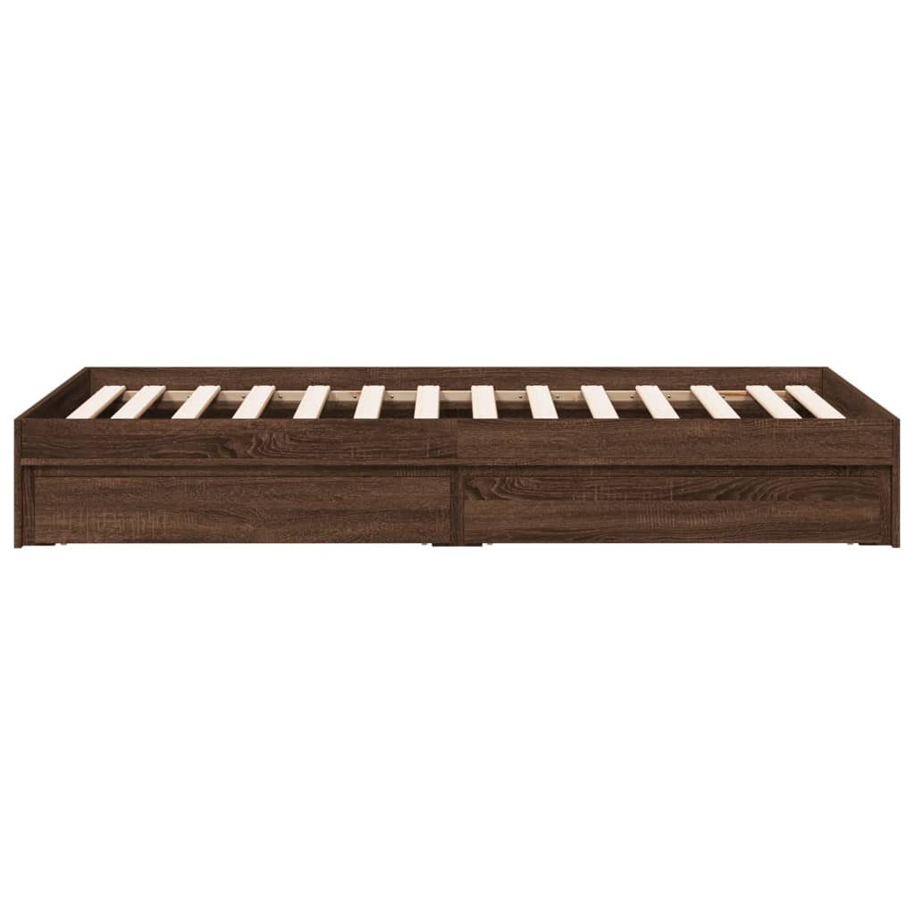 Bedframe met lades bewerkt hout bruin eikenkleurig 75x190 cm is nu te koop bij PeponiXL, paradijselijk wonen!