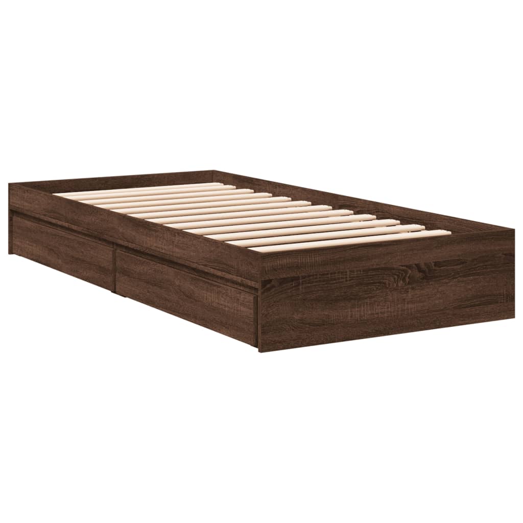 Bedframe met lades bewerkt hout bruin eikenkleurig 75x190 cm is nu te koop bij PeponiXL, paradijselijk wonen!