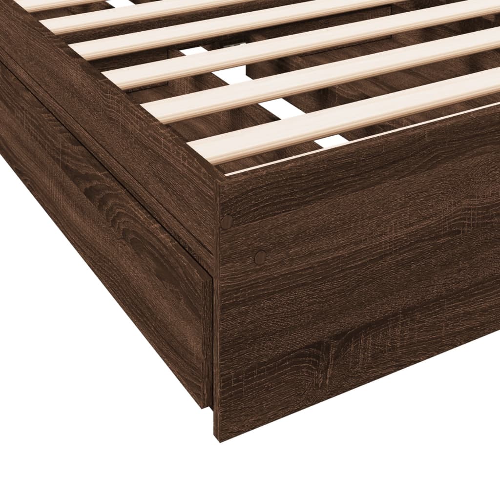 Bedframe met lades bewerkt hout bruin eikenkleurig 75x190 cm is nu te koop bij PeponiXL, paradijselijk wonen!