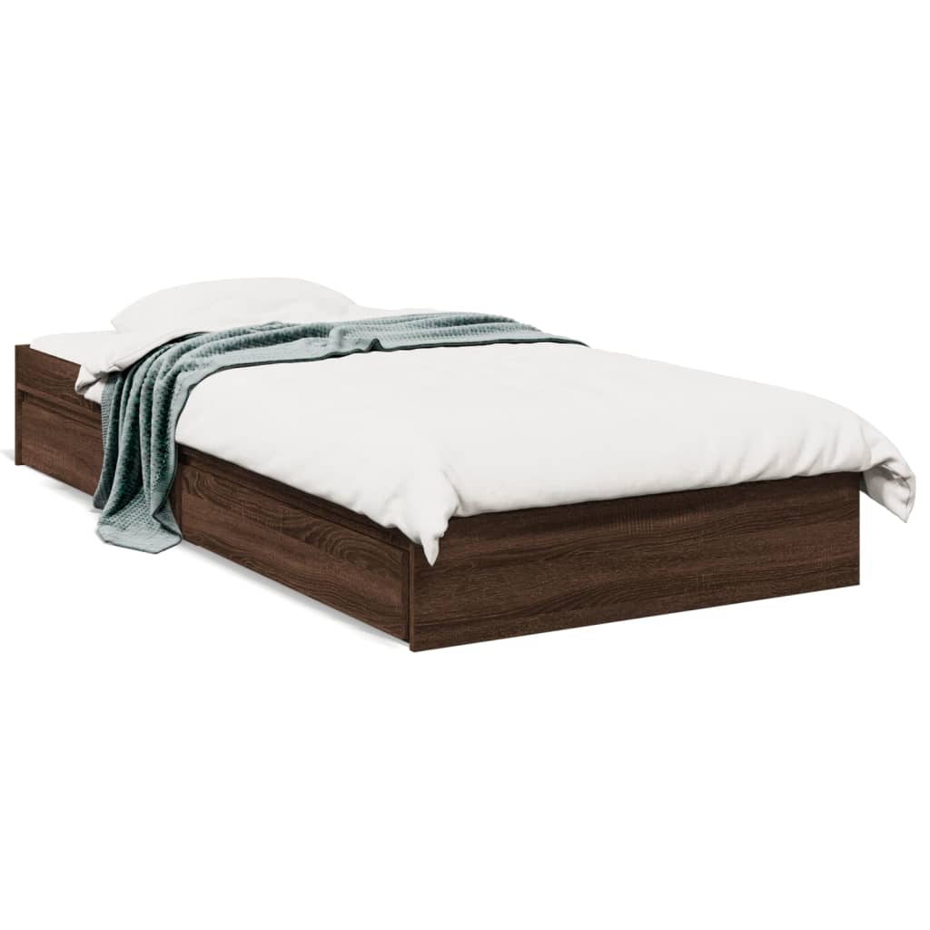 Bedframe met lades bewerkt hout bruin eikenkleurig 75x190 cm is nu te koop bij PeponiXL, paradijselijk wonen!