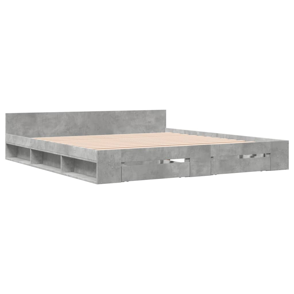 Bedframe met lades bewerkt hout betongrijs 200x200 cm is nu te koop bij PeponiXL, paradijselijk wonen!