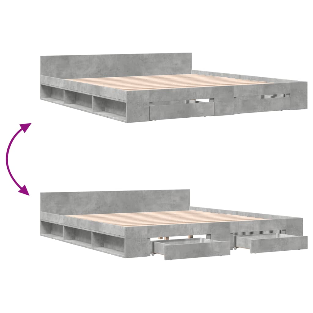 Bedframe met lades bewerkt hout betongrijs 200x200 cm is nu te koop bij PeponiXL, paradijselijk wonen!