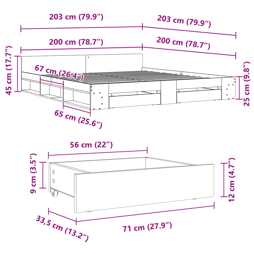 Bedframe met lades bewerkt hout betongrijs 200x200 cm is nu te koop bij PeponiXL, paradijselijk wonen!
