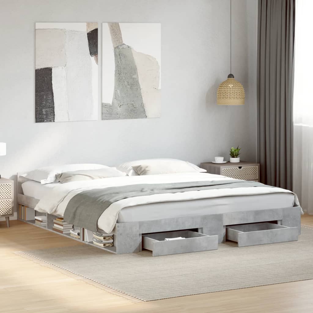 Bedframe met lades bewerkt hout betongrijs 200x200 cm is nu te koop bij PeponiXL, paradijselijk wonen!