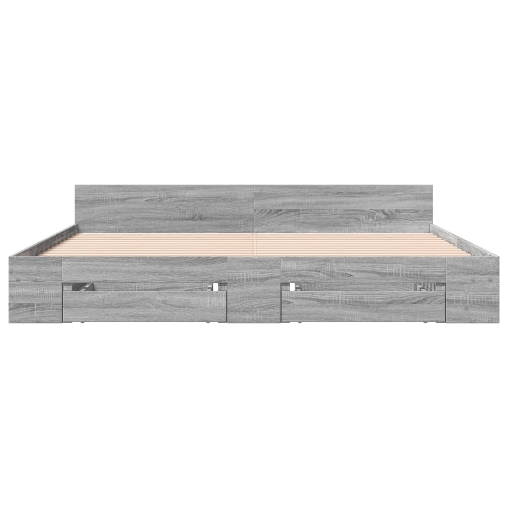 Bedframe met lades bewerkt hout grijs sonoma eiken 200x200 cm is nu te koop bij PeponiXL, paradijselijk wonen!