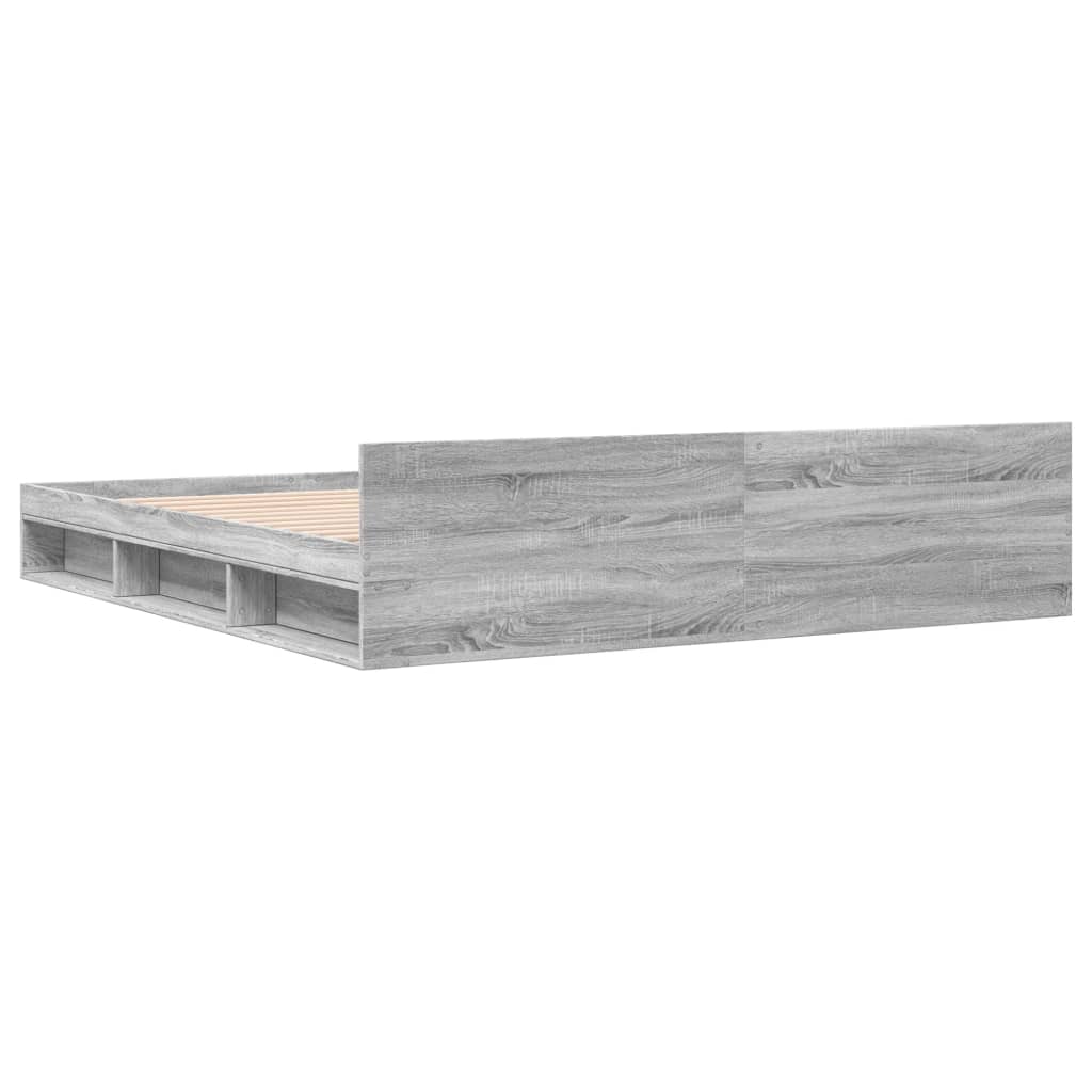 Bedframe met lades bewerkt hout grijs sonoma eiken 200x200 cm is nu te koop bij PeponiXL, paradijselijk wonen!