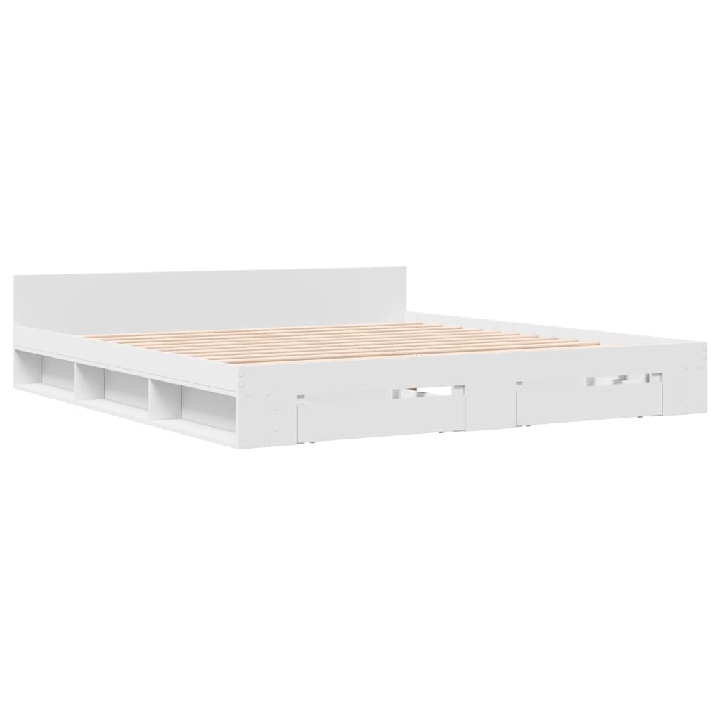 Bedframe met lades bewerkt hout wit 180x200 cm is nu te koop bij PeponiXL, paradijselijk wonen!