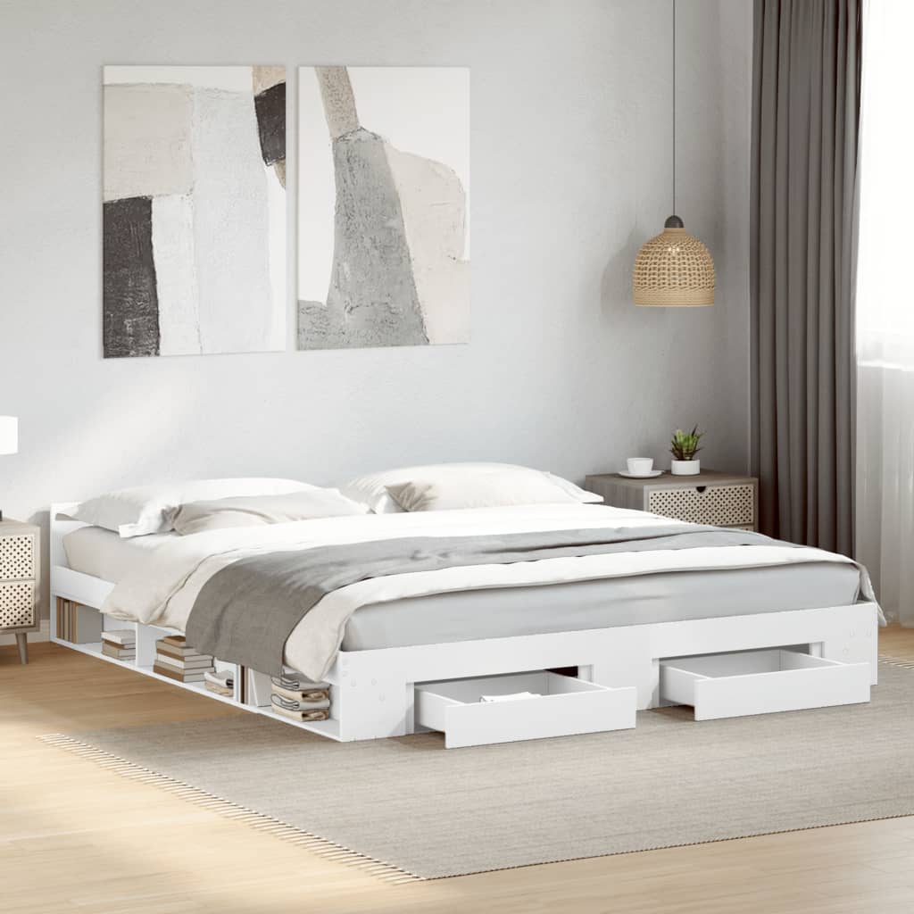 Bedframe met lades bewerkt hout wit 180x200 cm is nu te koop bij PeponiXL, paradijselijk wonen!