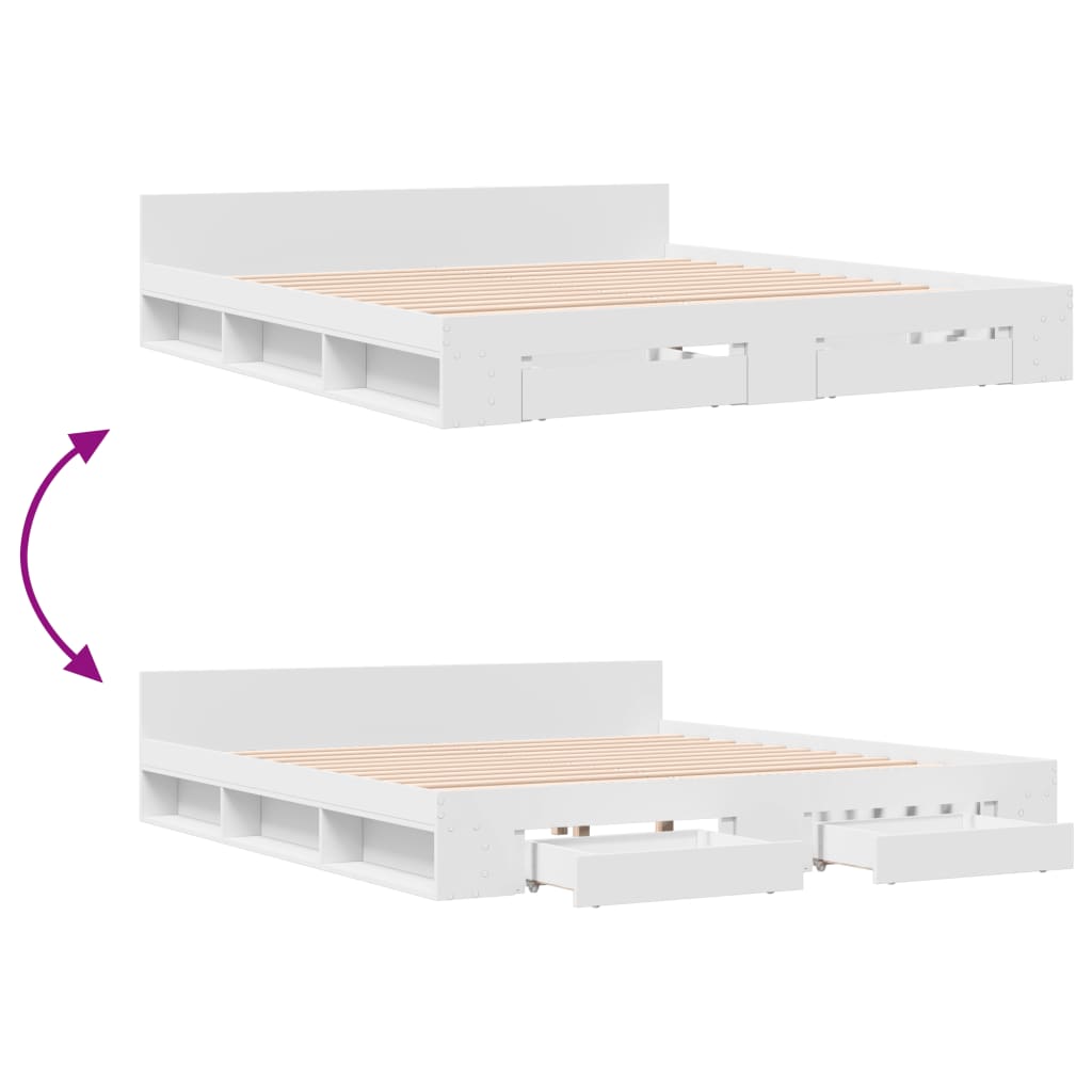 Bedframe met lades bewerkt hout wit 180x200 cm is nu te koop bij PeponiXL, paradijselijk wonen!