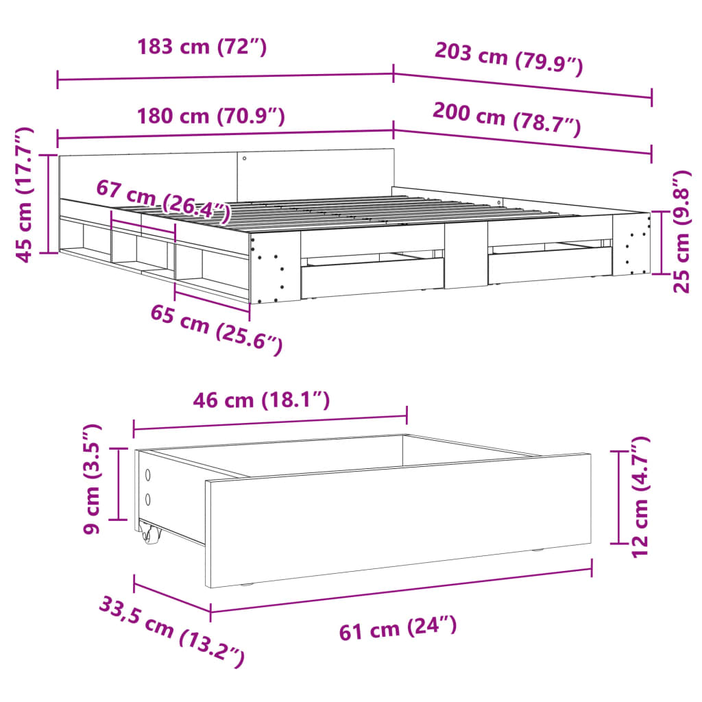 Bedframe met lades bewerkt hout wit 180x200 cm is nu te koop bij PeponiXL, paradijselijk wonen!