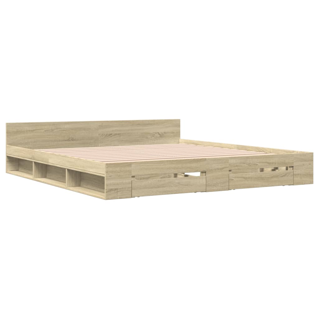 Bedframe met lades bewerkt hout sonoma eikenkleurig 180x200 cm is nu te koop bij PeponiXL, paradijselijk wonen!