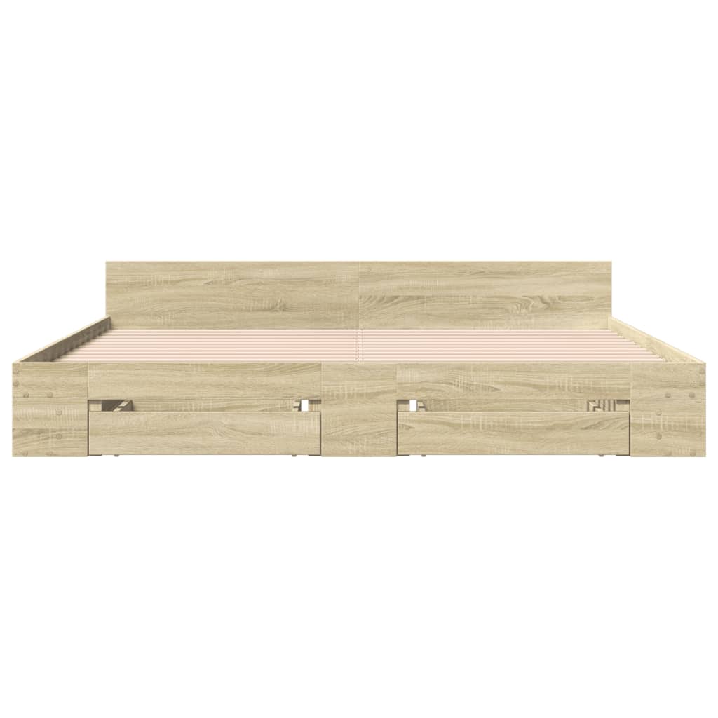 Bedframe met lades bewerkt hout sonoma eikenkleurig 180x200 cm is nu te koop bij PeponiXL, paradijselijk wonen!