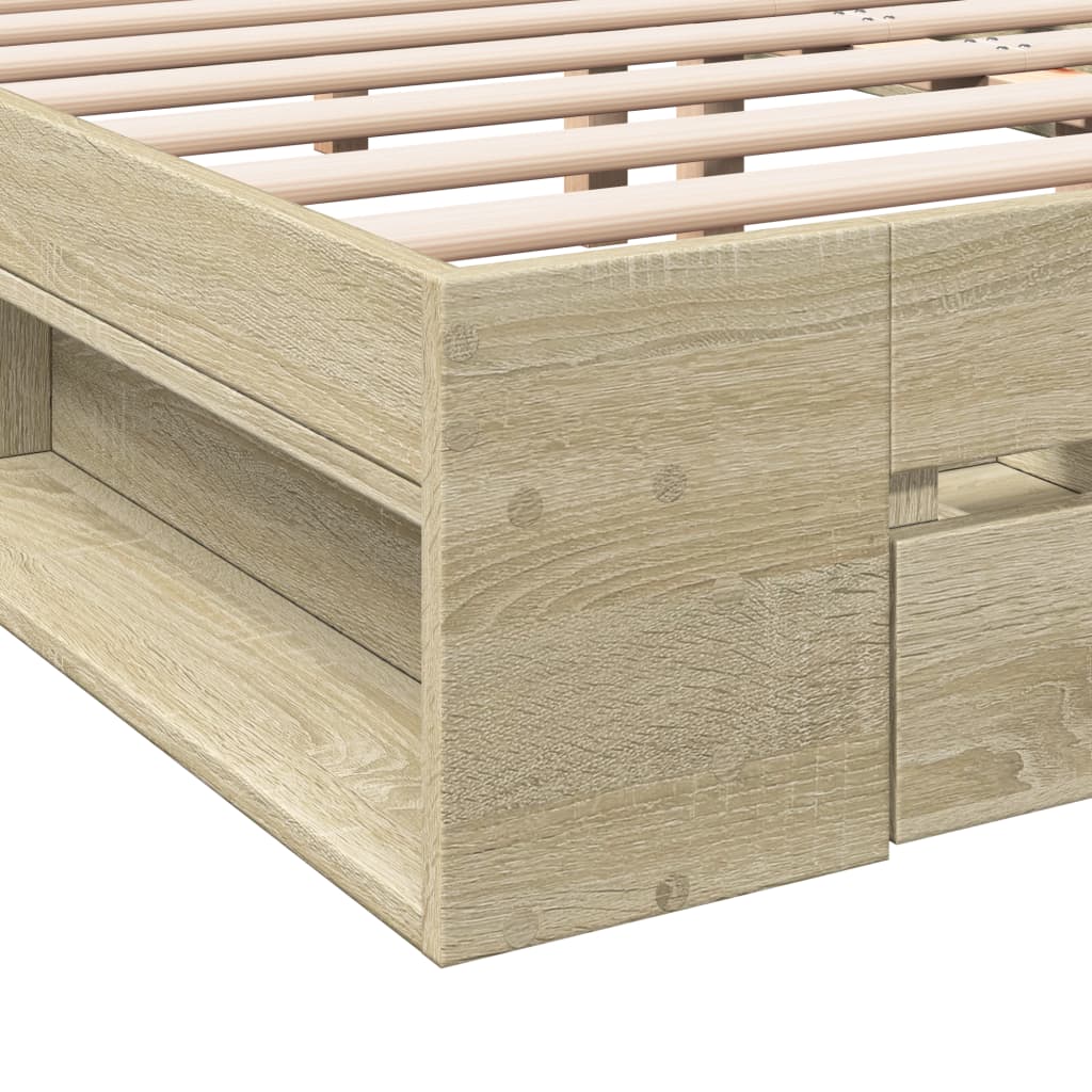 Bedframe met lades bewerkt hout sonoma eikenkleurig 180x200 cm is nu te koop bij PeponiXL, paradijselijk wonen!