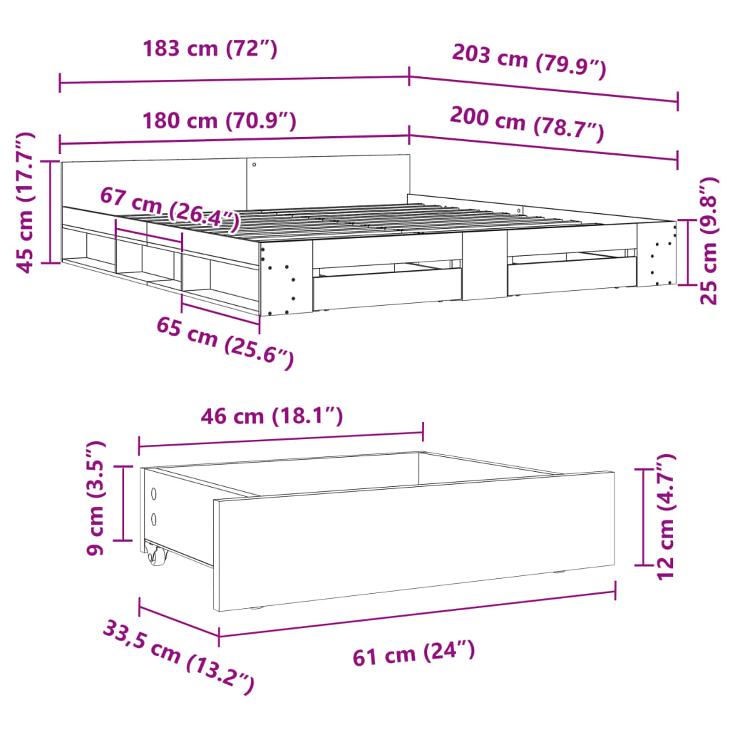 Bedframe met lades bewerkt hout sonoma eikenkleurig 180x200 cm is nu te koop bij PeponiXL, paradijselijk wonen!