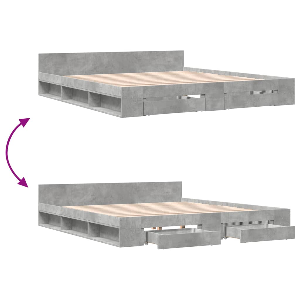 Bedframe met lades bewerkt hout betongrijs 180x200 cm is nu te koop bij PeponiXL, paradijselijk wonen!