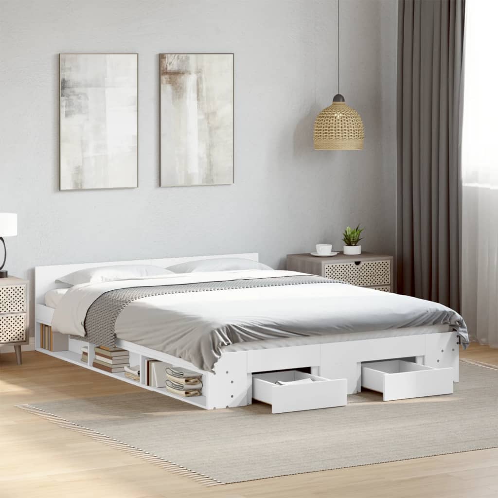 Bedframe met lades bewerkt hout wit 160x200 cm is nu te koop bij PeponiXL, paradijselijk wonen!