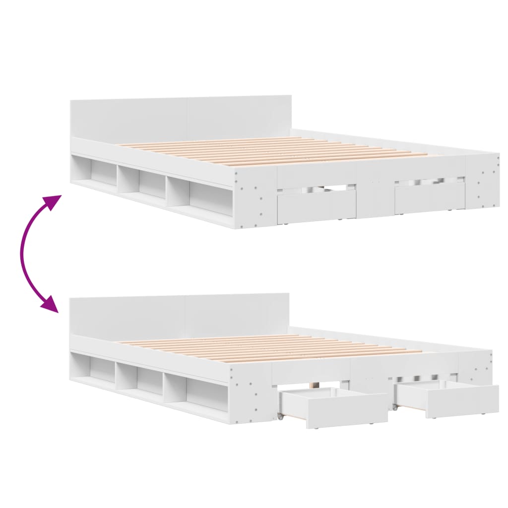 Bedframe met lades bewerkt hout wit 160x200 cm is nu te koop bij PeponiXL, paradijselijk wonen!