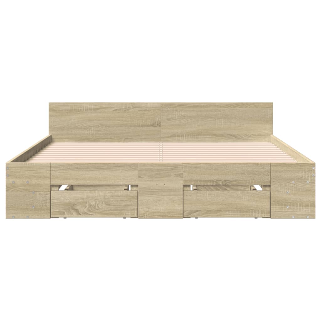 Bedframe met lades bewerkt hout sonoma eikenkleurig 160x200 cm is nu te koop bij PeponiXL, paradijselijk wonen!