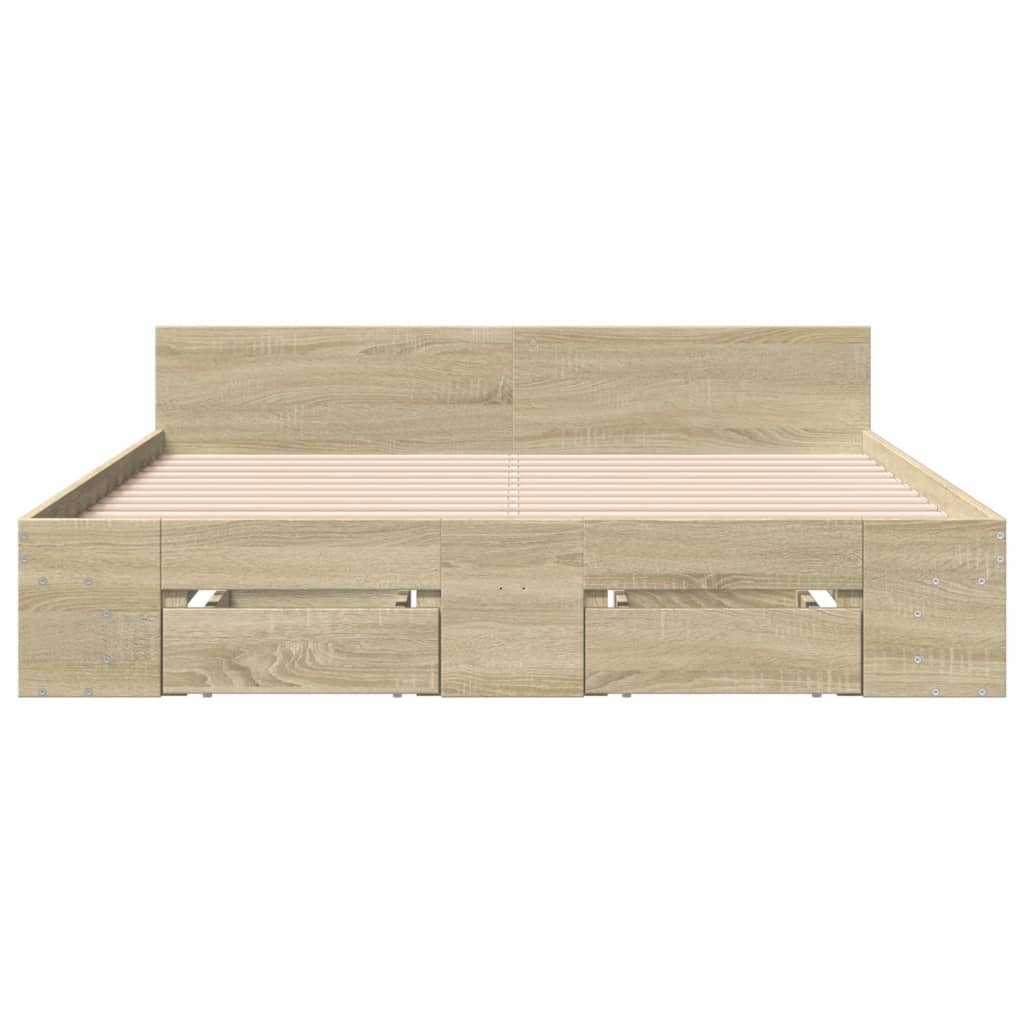 Bedframe met lades bewerkt hout sonoma eikenkleurig 150x200 cm is nu te koop bij PeponiXL, paradijselijk wonen!