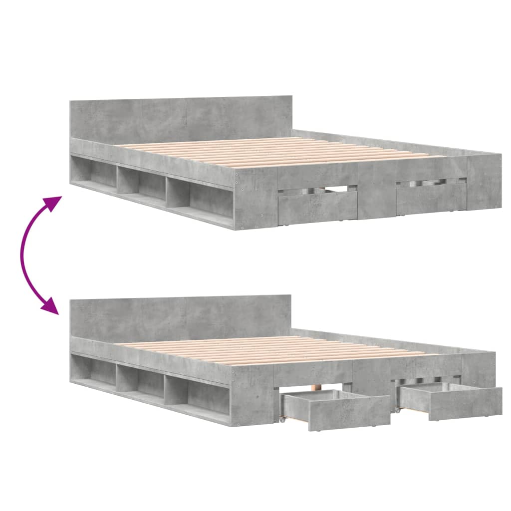 Bedframe met lades bewerkt hout betongrijs 150x200 cm is nu te koop bij PeponiXL, paradijselijk wonen!