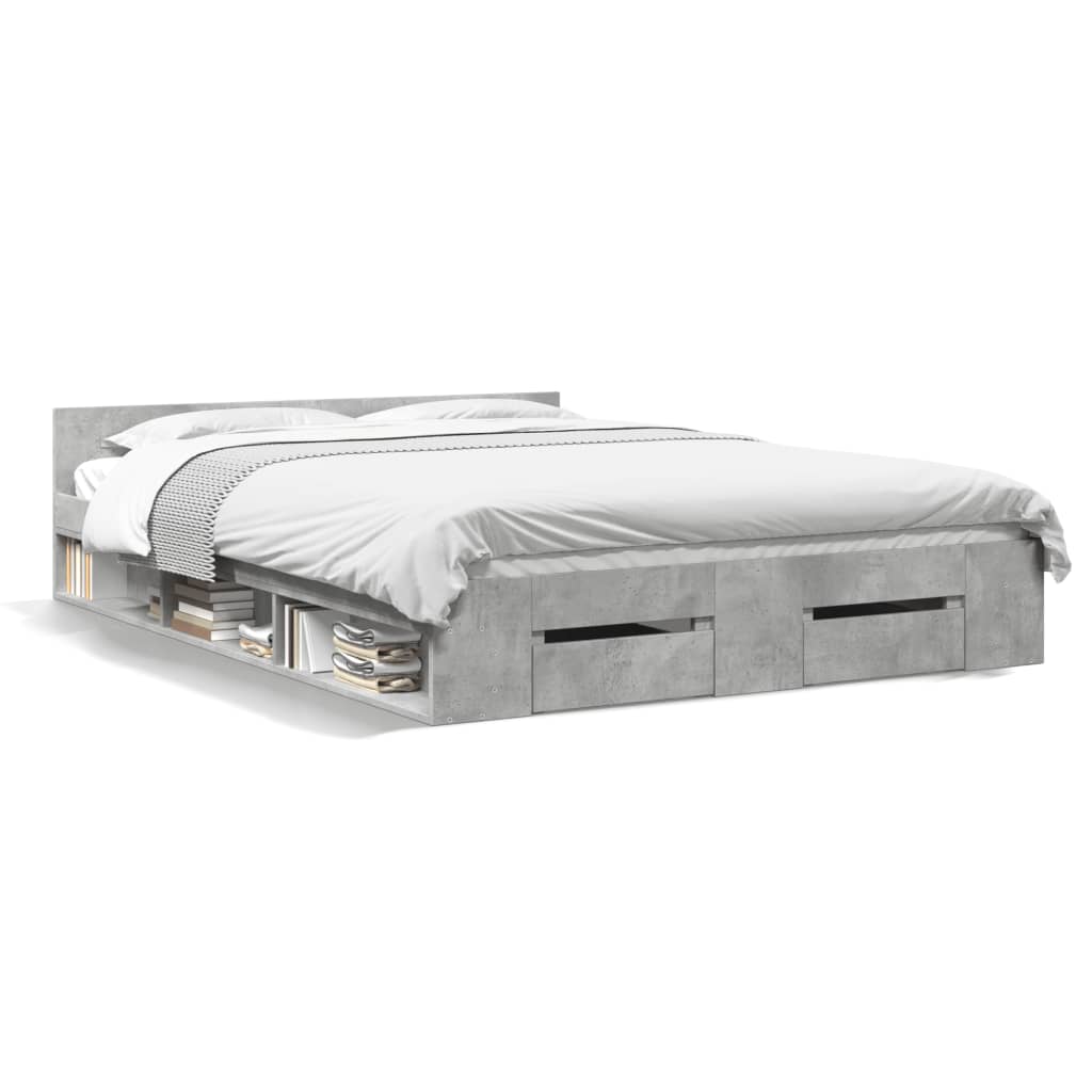 Bedframe met lades bewerkt hout betongrijs 150x200 cm is nu te koop bij PeponiXL, paradijselijk wonen!