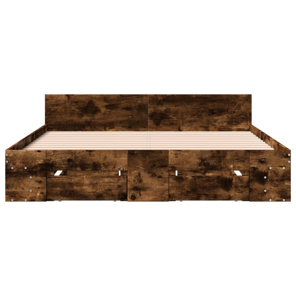 Bedframe met lades bewerkt hout gerookt eikenkleurig 150x200 cm is nu te koop bij PeponiXL, paradijselijk wonen!