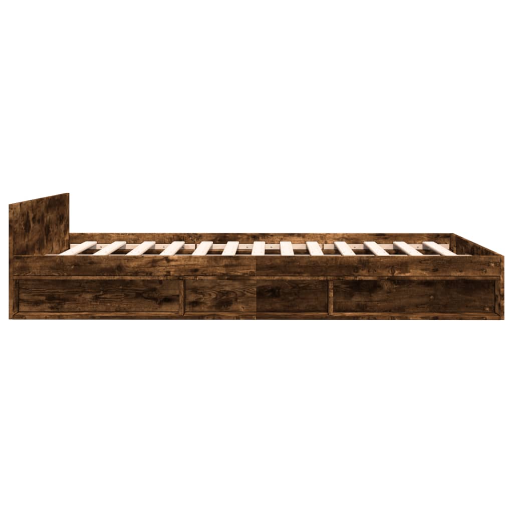 Bedframe met lades bewerkt hout gerookt eikenkleurig 150x200 cm is nu te koop bij PeponiXL, paradijselijk wonen!
