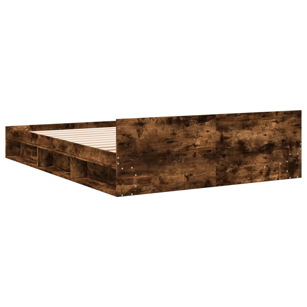Bedframe met lades bewerkt hout gerookt eikenkleurig 150x200 cm is nu te koop bij PeponiXL, paradijselijk wonen!