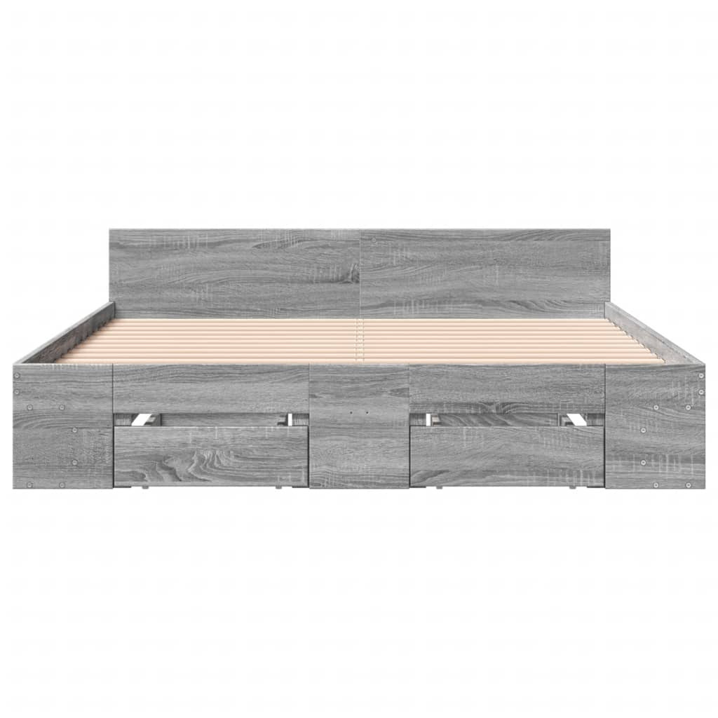 Bedframe met lades bewerkt hout grijs sonoma eiken 150x200 cm is nu te koop bij PeponiXL, paradijselijk wonen!