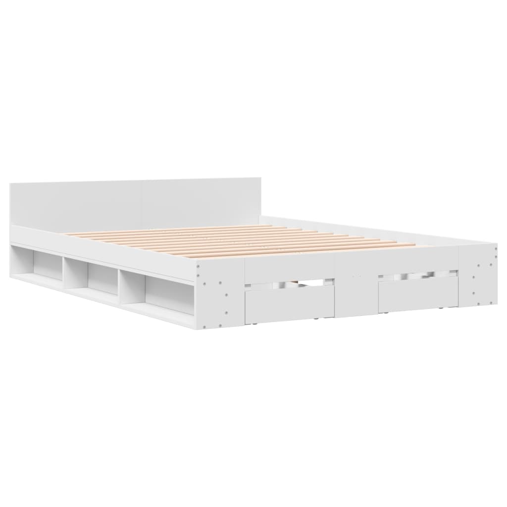 Bedframe met lades bewerkt hout wit 140x200 cm is nu te koop bij PeponiXL, paradijselijk wonen!