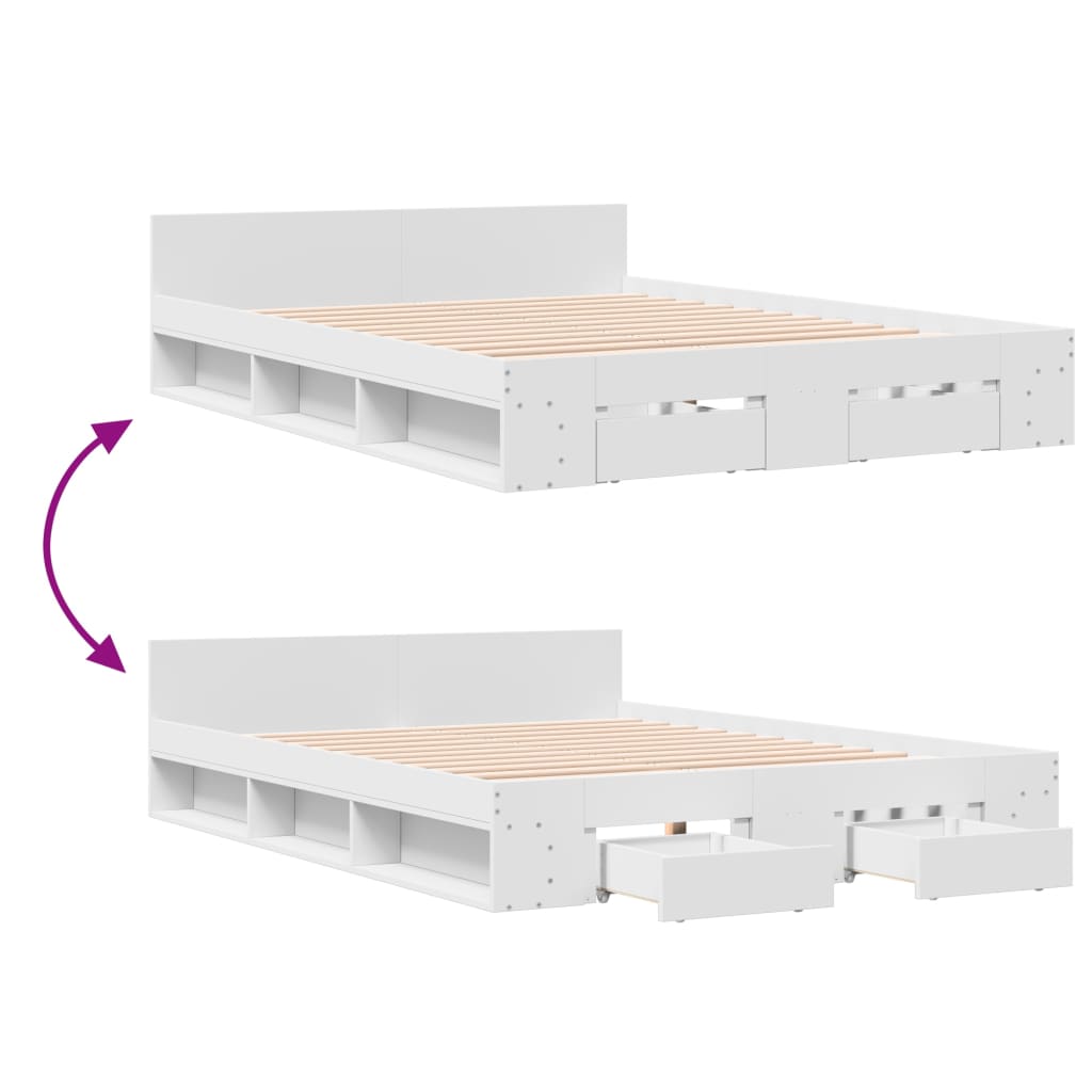 Bedframe met lades bewerkt hout wit 140x200 cm is nu te koop bij PeponiXL, paradijselijk wonen!