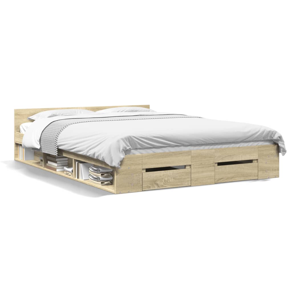 Bedframe met lades bewerkt hout sonoma eikenkleurig 140x200 cm is nu te koop bij PeponiXL, paradijselijk wonen!