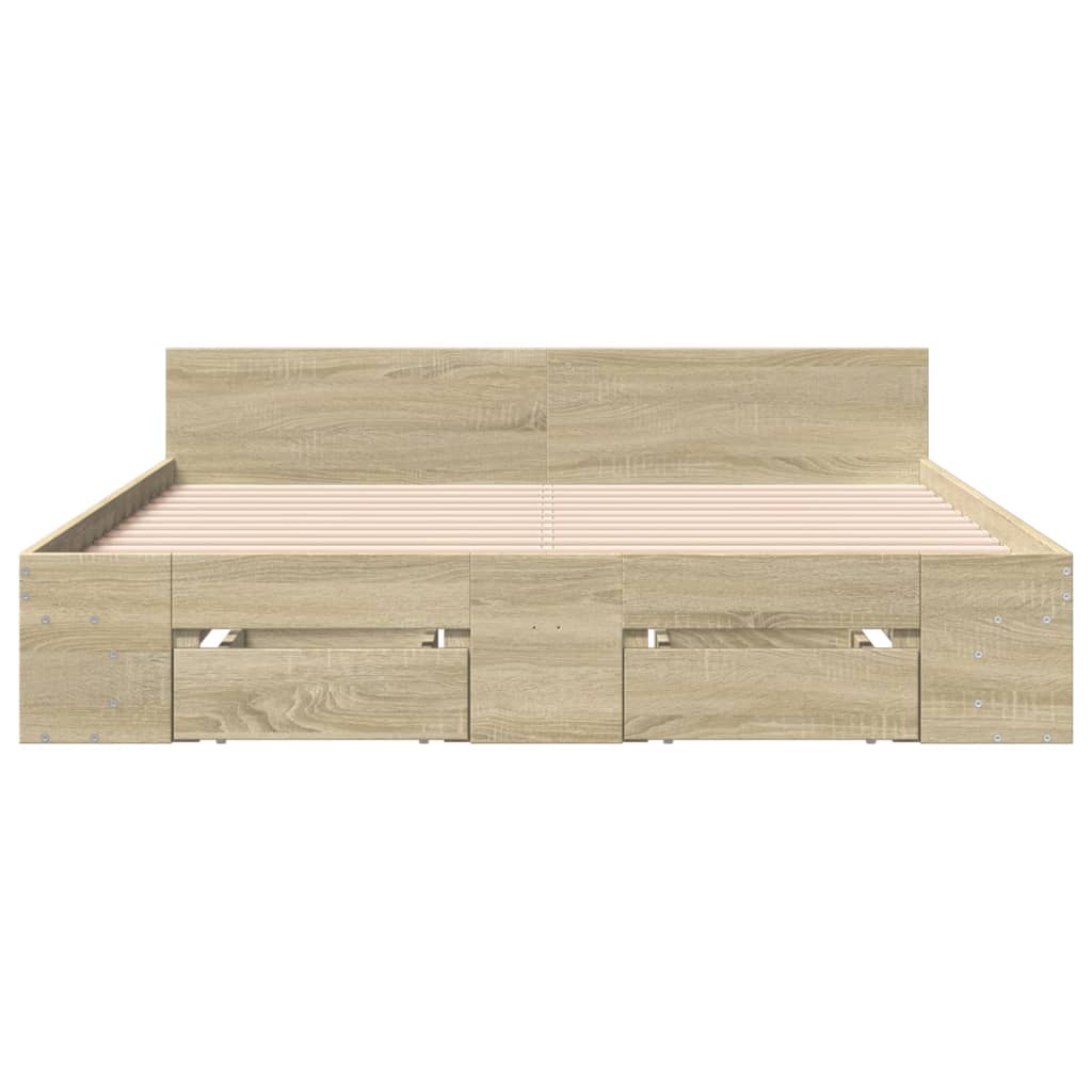 Bedframe met lades bewerkt hout sonoma eikenkleurig 140x200 cm is nu te koop bij PeponiXL, paradijselijk wonen!