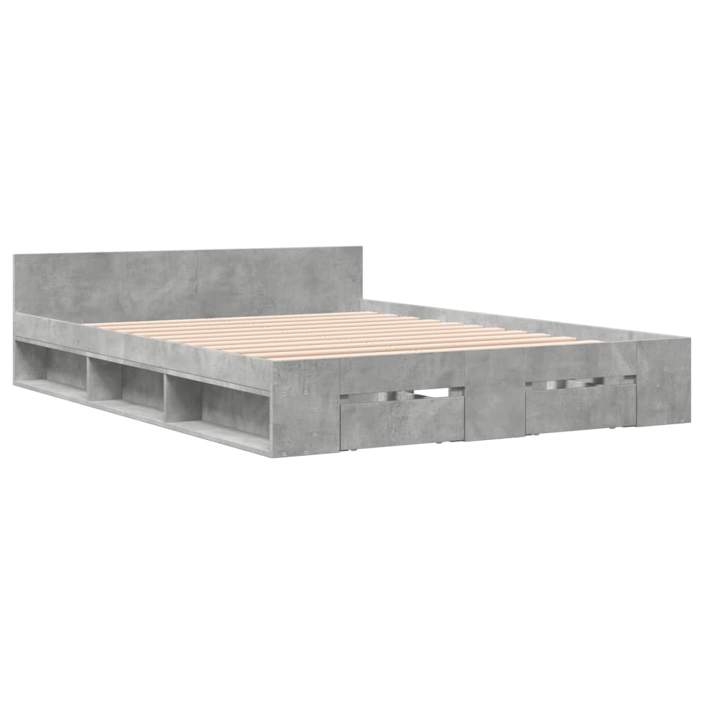 Bedframe met lades bewerkt hout betongrijs 140x200 cm is nu te koop bij PeponiXL, paradijselijk wonen!