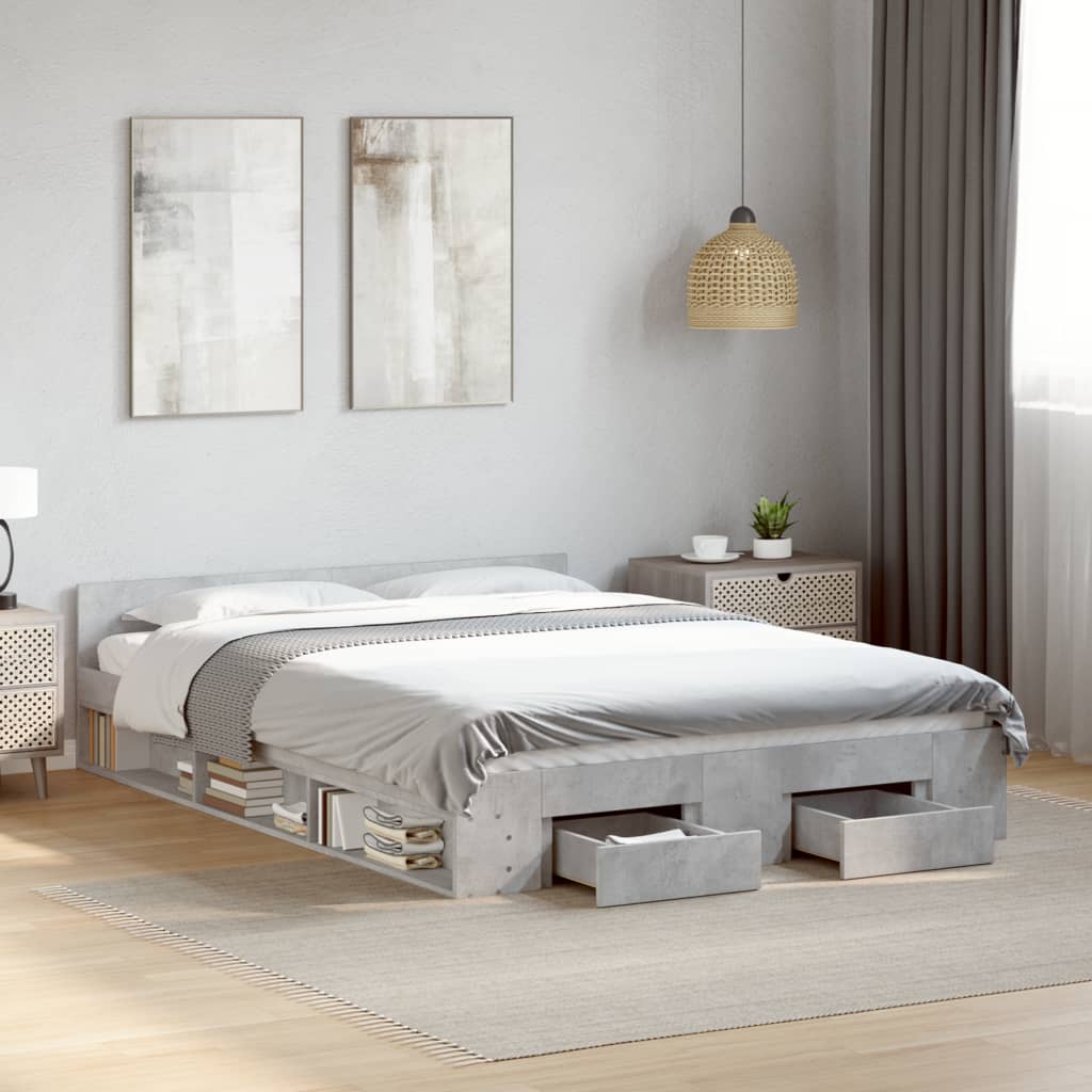 Bedframe met lades bewerkt hout betongrijs 140x200 cm is nu te koop bij PeponiXL, paradijselijk wonen!