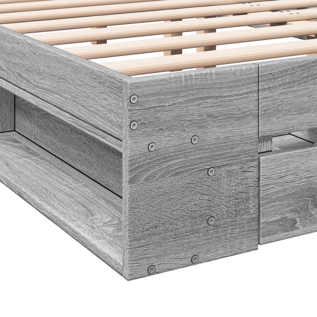 Bedframe met lades bewerkt hout grijs sonoma eiken 140x200 cm is nu te koop bij PeponiXL, paradijselijk wonen!