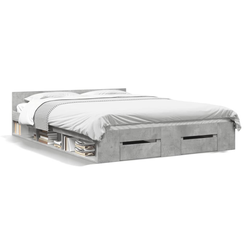 Bedframe met lades bewerkt hout betongrijs 120x200 cm is nu te koop bij PeponiXL, paradijselijk wonen!