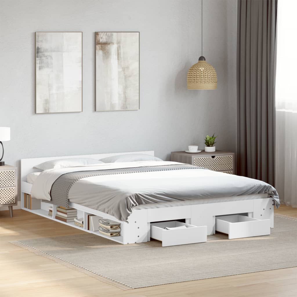 Bedframe met lades bewerkt hout wit 140x190 cm is nu te koop bij PeponiXL, paradijselijk wonen!