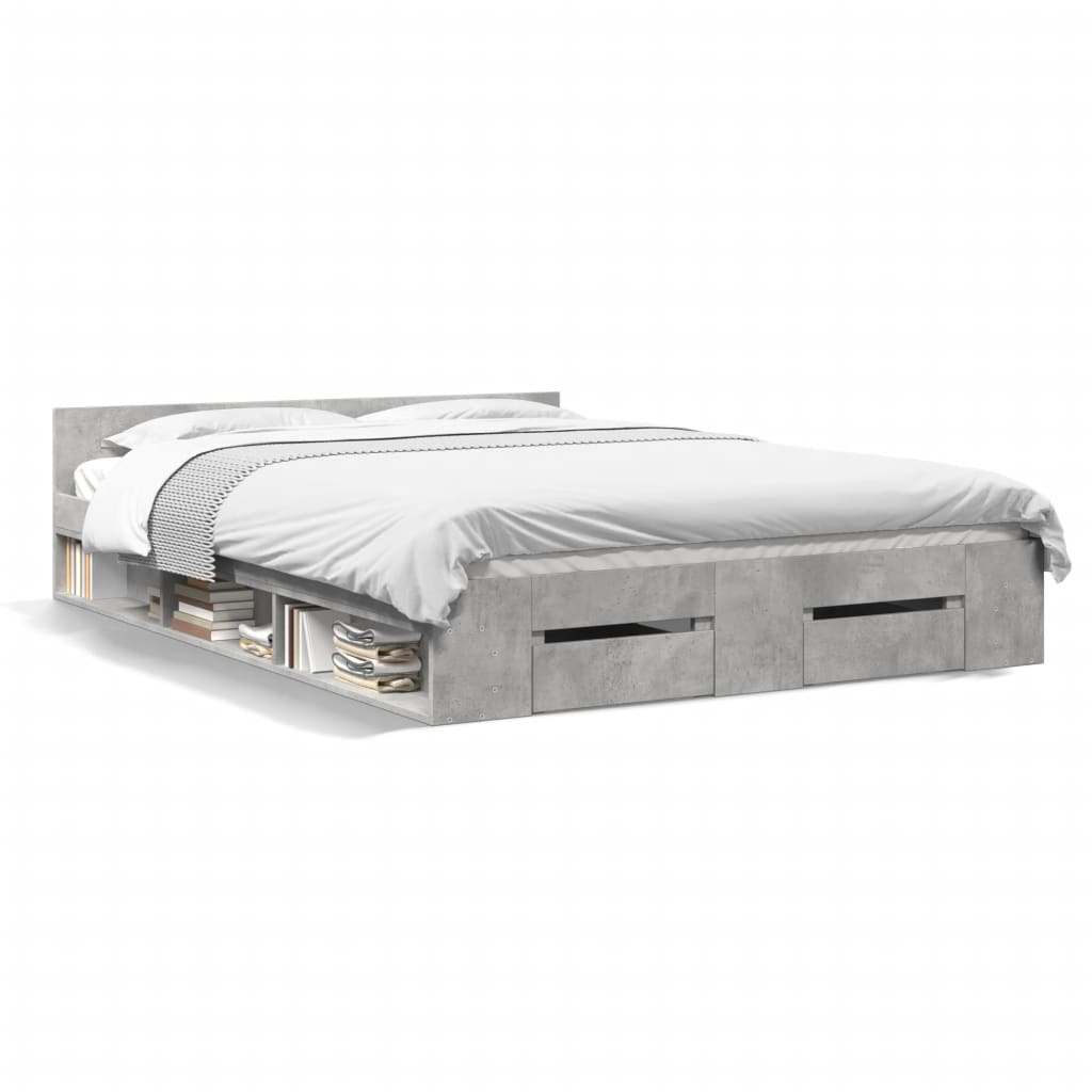 Bedframe met lades bewerkt hout betongrijs 140x190 cm is nu te koop bij PeponiXL, paradijselijk wonen!
